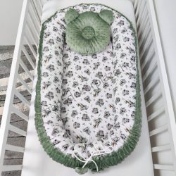   Deluxe Baby többfunkciós babafészek macipárnával - Minky sötét zsályazöld - koalák