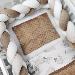   Deluxe Baby 3 részes babaágynemű garnitúra - takaró + párna + fonott rácsvédő - cappuccino - elefántok szivárványon I.