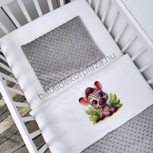 Deluxe Baby 2 részes babaágynemű garnitúra - takaró + párna - grafitszürke - bébi zebra