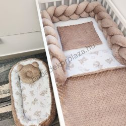   Deluxe Baby babaágynemű garnitúra babafészekkel - 5 részes - cappuccino - felhőn alvó macikák II.