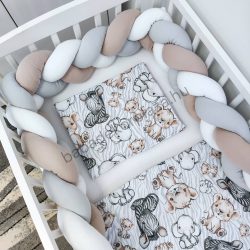   Deluxe Baby 3 részes babaágynemű garnitúra - takaró + párna + fonott rácsvédő - Bébi szafari I.