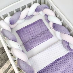   Deluxe Baby 3 részes Minky babaágynemű garnitúra - takaró + párna + fonott rácsvédő - orgona - fehér - világos rózsaszín