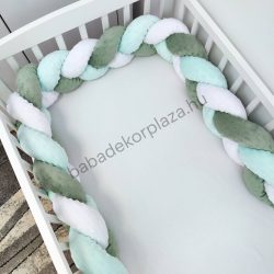   Fonott rácsvédő 70*120-as kiságy feléig érő - Minky tricolor (sötét zsályazöld - menta - fehér)