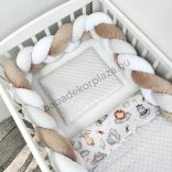 Deluxe Baby 3 részes babaágynemű garnitúra - takaró + párna + fonott rácsvédő - szürke - vidám szafari