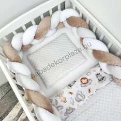  Deluxe Baby 3 részes babaágynemű garnitúra - takaró + párna + fonott rácsvédő - szürke - vidám szafari