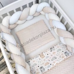  Deluxe Baby 3 részes babaágynemű garnitúra - takaró + párna + fonott rácsvédő - mogyoró - nyuszi és bagoly III.