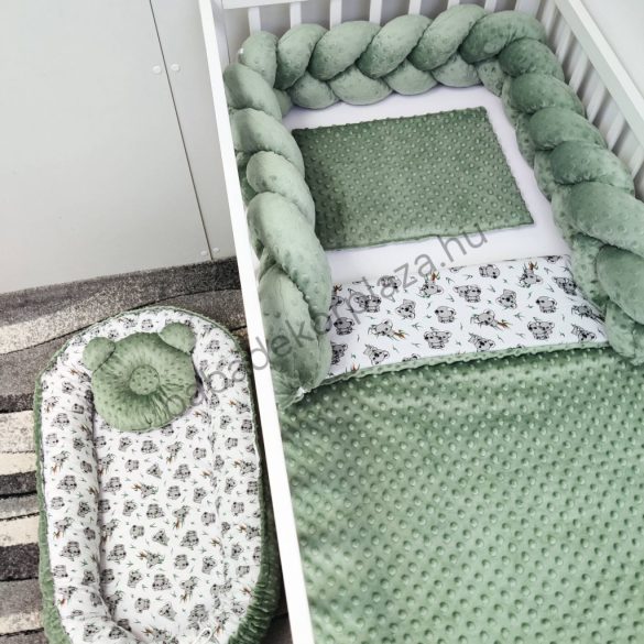 Deluxe Baby babaágynemű garnitúra babafészekkel - 5 részes - sötét zsályazöld - koalák I.