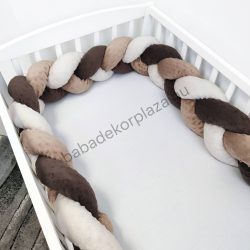   Fonott rácsvédő 70*140-es kiságy feléig érő - Minky tricolor (étcsokoládé-cappuccino-mogyoró)