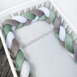   Fonott rácsvédő 60*120-as kiságy feléig érő - Minky tricolor (grafit - sötét zsályazöld - fehér)