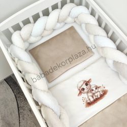   Deluxe Baby 3 részes babaágynemű garnitúra - takaró + párna + fonott rácsvédő - aranyhomok - báránykák