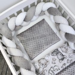   Deluxe Baby 3 részes babaágynemű garnitúra - takaró + párna + fonott rácsvédő - grafitszürke - bébi szafari I.