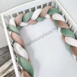   Fonott rácsvédő 70*120-as kiságyban körbeérő - Minky tricolor (cappuccino - sötét zsályazöld - mogyoró)