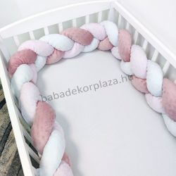   Fonott rácsvédő 60*120-as kiságyban körbeérő - Minky tricolor (mályvarózsa - világos rózsaszín - fehér)