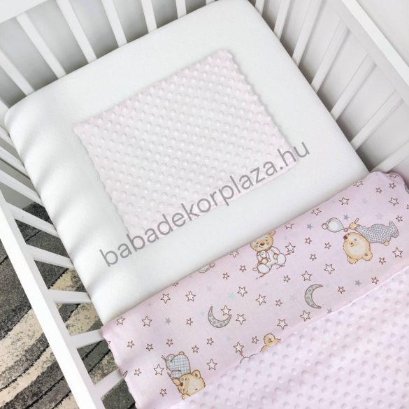 Deluxe Baby 2 részes babaágynemű garnitúra - takaró + párna - világos rózsaszín - cuki macik