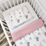2 részes Minky babaágynemű garnitúra - takaró + párna - mályvarózsa - elefántok léggömbökkel