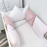Deluxe Baby Minky párnás rácsvédő koronapárnával, 5 db-os - tricolor (fehér - mályvarózsa - világos rózsaszín)