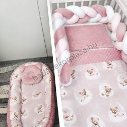   Deluxe Baby babaágynemű garnitúra babafészekkel - 5 részes - mályvarózsa - édes mackók