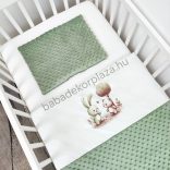 Deluxe Baby 2 részes babaágynemű garnitúra - takaró + párna - sötét zsályazöld - nyuszika és macika