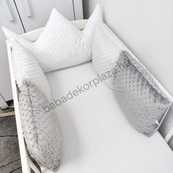   Deluxe Baby Minky párnás rácsvédő koronapárnával, 5 db-os - tricolor (fehér - szürke - grafit)