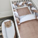 Deluxe Baby Minky babaágynemű garnitúra babafészekkel - 5 részes - cappuccino - fehér - grafit