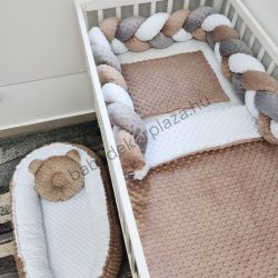   Deluxe Baby Minky babaágynemű garnitúra babafészekkel - 5 részes - cappuccino - fehér - grafit