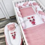 Babaágynemű babafészekkel, fonott rácsvédővel - mályvarózsa - balerina nyuszi I.