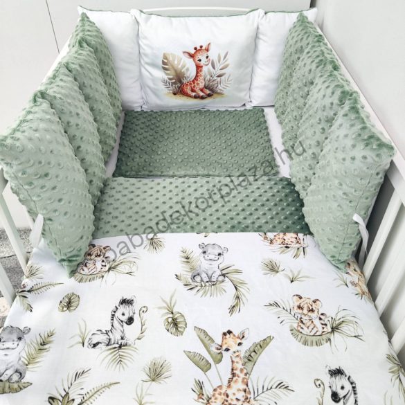 Deluxe Baby babaágynemű garnitúra Extra párnás rácsvédővel - Dreamland Collection - sötét zsályazöld - szavanna