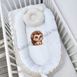   Deluxe Baby többfunkciós babafészek macipárnával, fekvőbetéttel - Minky mogyoró-fehér - süni
