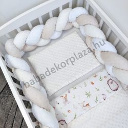   Deluxe Baby 3 részes babaágynemű garnitúra - takaró + párna + fonott rácsvédő - vanília - őzike és barátai