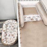 Babaágynemű garnitúra babafészekkel, hengerpárnával - 4 részes - Vidám szafari II. (Limitált széria)