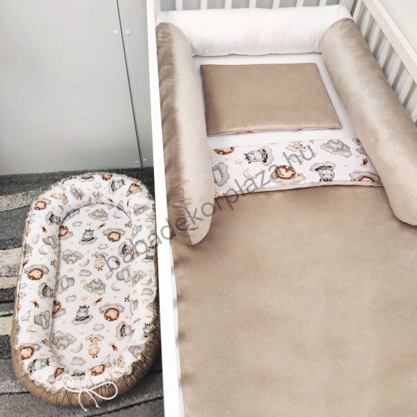 Babaágynemű garnitúra babafészekkel, hengerpárnával - 4 részes - Vidám szafari II. (Limitált széria)