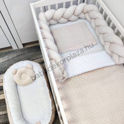   Deluxe Baby Minky babaágynemű garnitúra babafészekkel - 5 részes - mogyoró - fehér