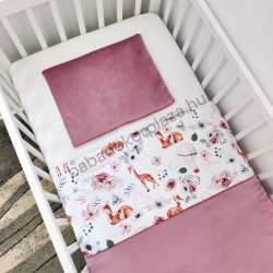   Deluxe Baby 2 részes babaágynemű garnitúra - takaró + párna - őzikék virágokkal, hőlégballonokkal