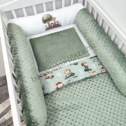   Deluxe Baby babaágynemű garnitúra hengerpárnás rácsvédővel - sötét zsályazöld - szafari kölykök