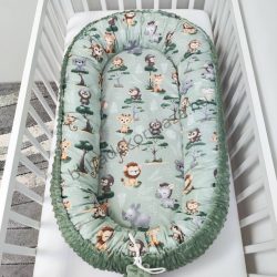   Deluxe Baby többfunkciós babafészek - Minky sötét zsályazöld - szafari kölykök