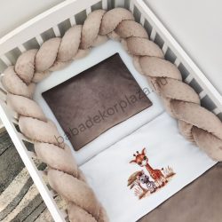   Deluxe Baby 3 részes babaágynemű garnitúra - takaró + párna + fonott rácsvédő - csoki - zebra és zsiráf