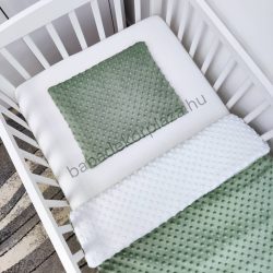   2 részes Minky babaágynemű garnitúra - takaró + párna - sötét zsályazöld - fehér