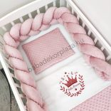Deluxe Baby 3 részes babaágynemű garnitúra - takaró + párna + fonott rácsvédő - mályvarózsa - Little Princess