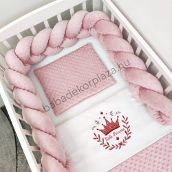   Deluxe Baby 3 részes babaágynemű garnitúra - takaró + párna + fonott rácsvédő - mályvarózsa - Little Princess