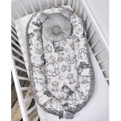   Deluxe Baby többfunkciós babafészek macipárnával - Minky grafitszürke - bébi szafari