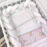 Deluxe Baby 3 részes babaágynemű garnitúra - takaró + párna + fonott rácsvédő - világos rózsaszín - cuki macik I.