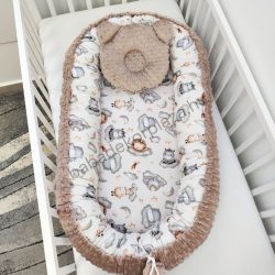   Deluxe Baby többfunkciós babafészek macipárnával - Minky cappuccino - vidám szafari