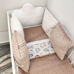   Deluxe Baby babaágynemű garnitúra felhőpárnás rácsvédővel - fehér - cappuccino - mogyoró - vidám szafari