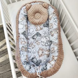   Deluxe Baby többfunkciós babafészek macipárnával - Minky cappuccino - bébi szafari