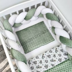   Deluxe Baby 3 részes babaágynemű garnitúra - takaró + párna + fonott rácsvédő - sötét zsályazöld - koalák I.