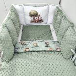 Deluxe Baby babaágynemű garnitúra Extra párnás rácsvédővel - Dreamland Collection - sötét zsályazöld - szafari kölykök