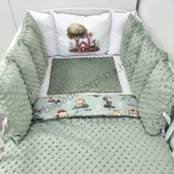   Deluxe Baby babaágynemű garnitúra Extra párnás rácsvédővel - Dreamland Collection - sötét zsályazöld - szafari kölykök