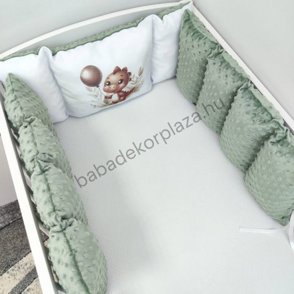 Rácsvédő - Extra párnás - zsályazöld bébi dínó