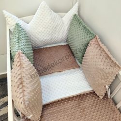   Deluxe Baby babaágynemű garnitúra koronapárnás rácsvédővel - fehér - cappuccino - sötét zsályazöld