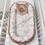 Deluxe Baby többfunkciós babafészek macipárnával - Minky cappuccino - bébi erdei állatok
